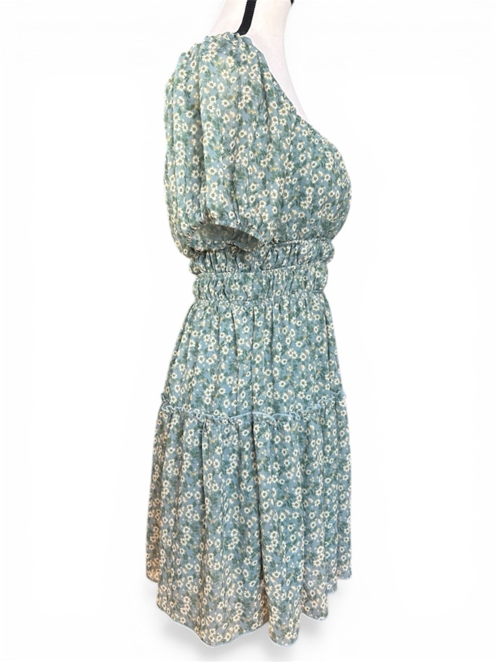 Altar’d State Women's Floral Dress L Sage Green Puff Sleeve Smocked Cottagecore - Picture 4 of 12